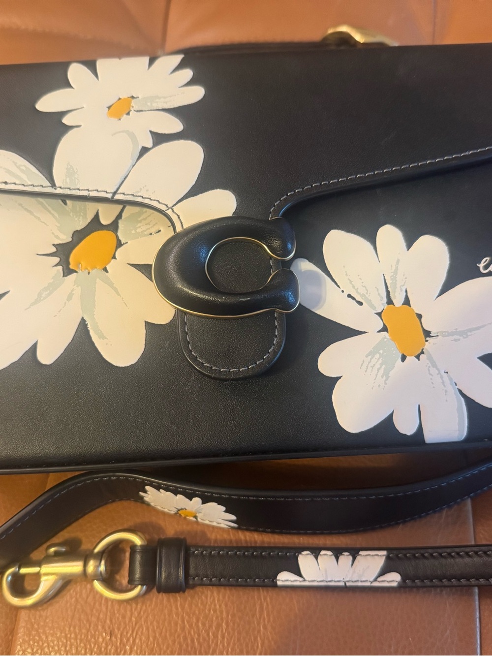 Coach Box Tabby in Black with Daisy print